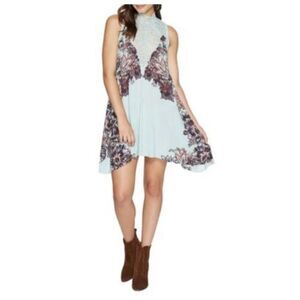 NWT Intimately Free People Y2k Marsha Lace Slip Dress  Turquoise Blue Floral S